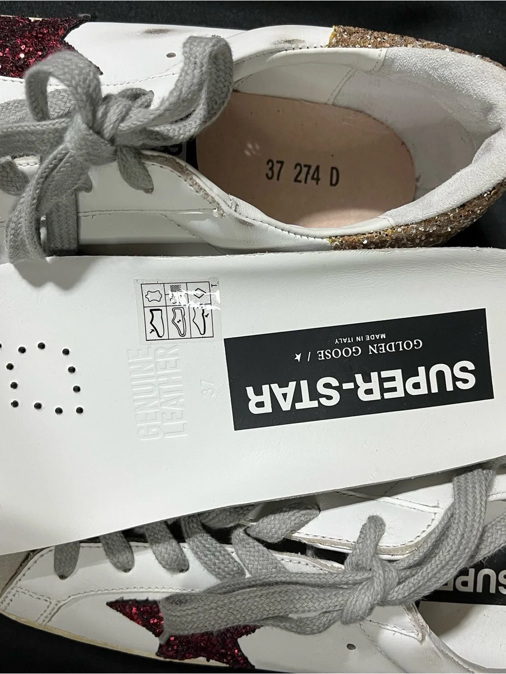 Golden Goose White Sneakers with Red Glitter Star - Picture 3 of 5